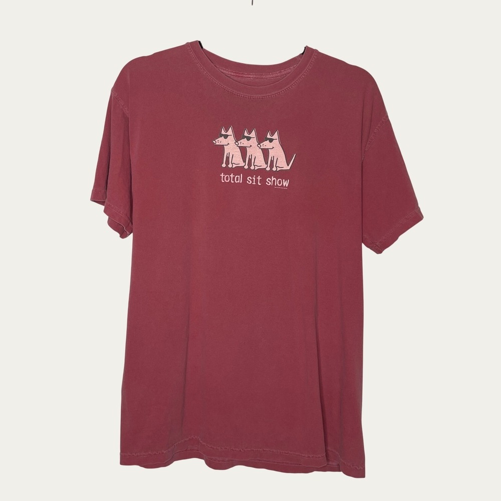 Teddy the Dog T-Shirt Mens M Red Total Sit Show Graphic Short Sleeve Cotton Tee
